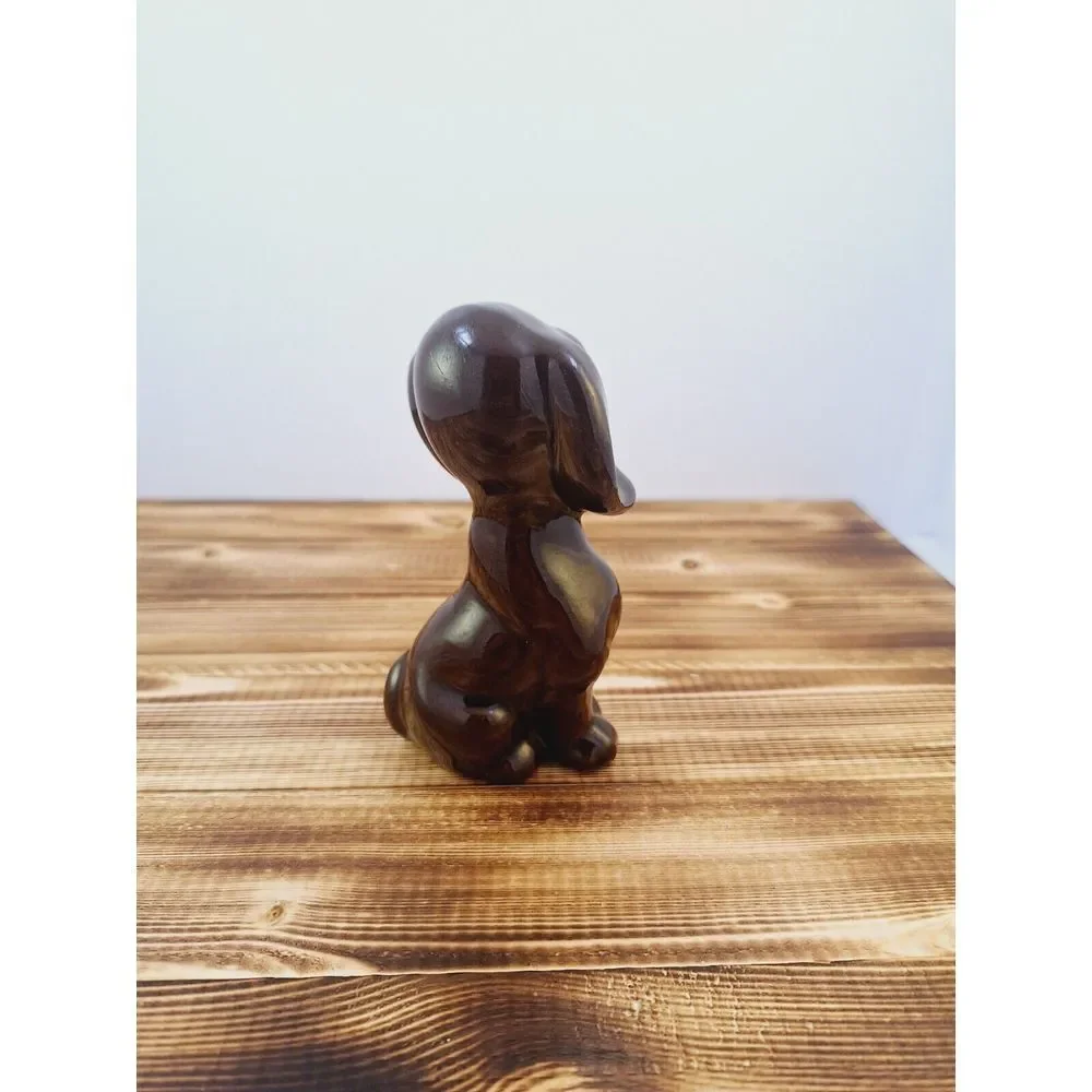 Vintage Dog Figurine Brown Glazed With Big Eyes 5